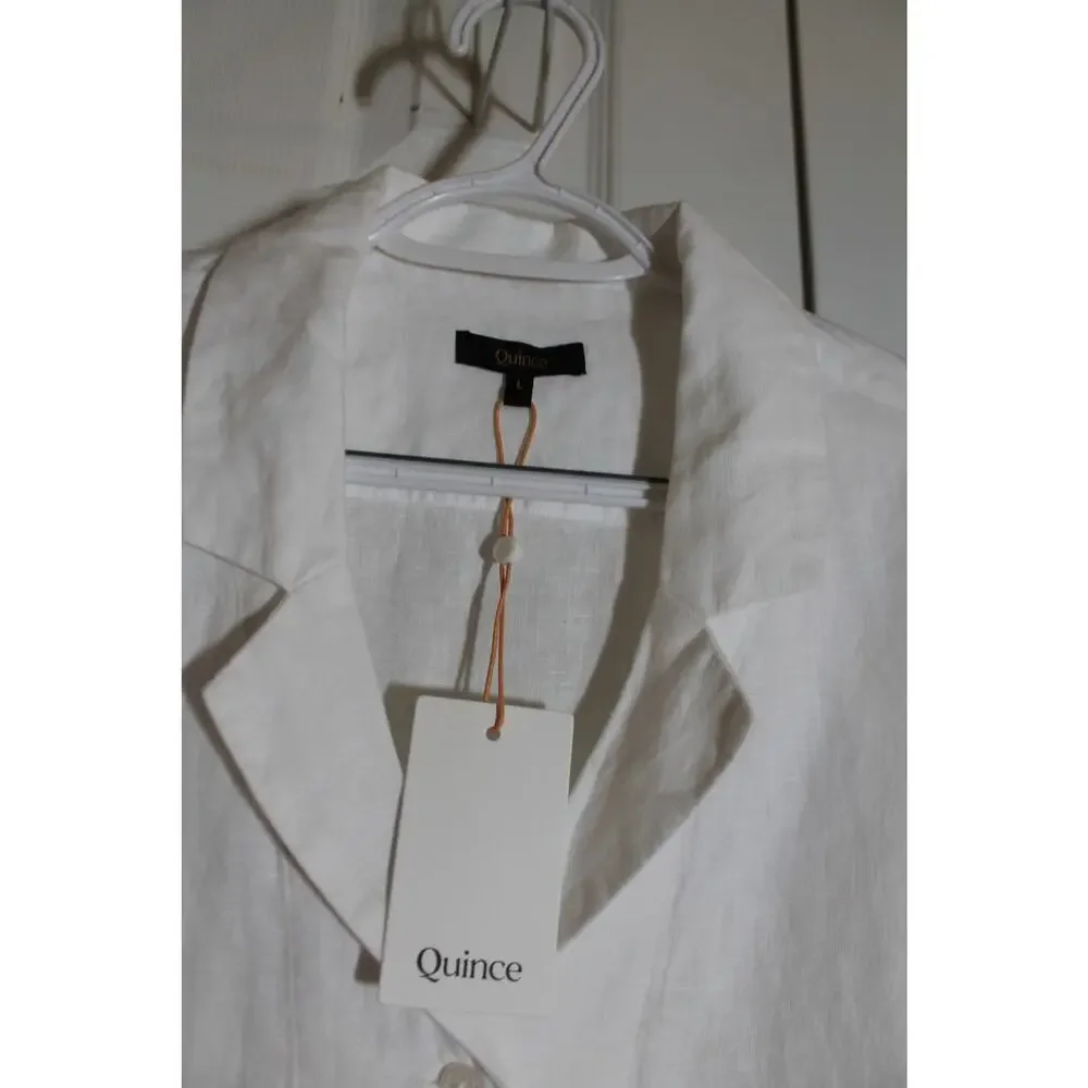 Quince 100% European Linen White Short Sleeve Boxy Shirt sz L NEW - Picture 4 of 4